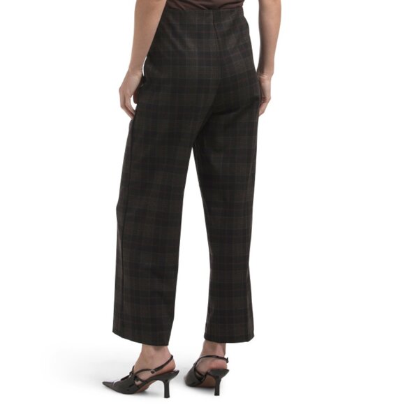 HAVER + BLAIR Tartan Plaid Printed Ponte Pull On Wide Leg Crop Pants - Picture 2 of 2